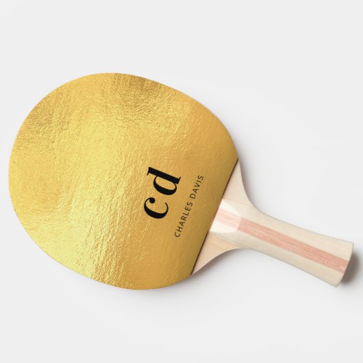 Gouden monogram initiaal naam tafeltennisbatje (Zijkant)