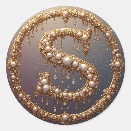 Gouden Monogram Initiaal S Ronde Sticker (Voorkant)