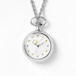 Gouden Monogram Initiaal V Horloge met Gouden Numm