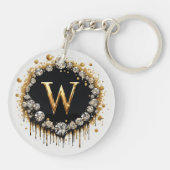 Gouden Monogram Initiaal W Cadeau Voor Haar Sleutelhanger (Achterkant)