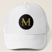Gouden Monogram Initiaal Zwart Wit Trucker Hat Trucker Pet (Voorkant)