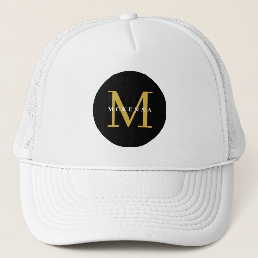 Gouden Monogram Initiaal Zwart Wit Trucker Hat Trucker Pet (Voorkant)