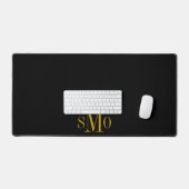 Gouden Monogram Initialen Faux Leather Zwart Bureaumat (Keyboard & Muis)