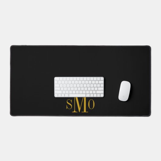 Gouden Monogram Initialen Faux Leather Zwart Bureaumat (Keyboard & Muis)