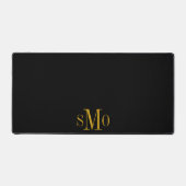 Gouden Monogram Initialen Faux Leather Zwart Bureaumat (Voorkant)