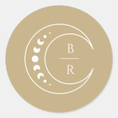 Gouden Monogram Initialen Hemelbruiloft Ronde Sticker (Voorkant)