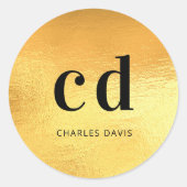 Gouden monogram initialen minimalistisch modern ronde sticker (Voorkant)