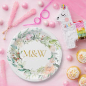 Gouden Monogram Initialen Rozen Garland Floral Papieren Bordje (Feest)
