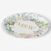 Gouden Monogram Initialen Rozen Garland Floral Papieren Bordje (Gekanteld)