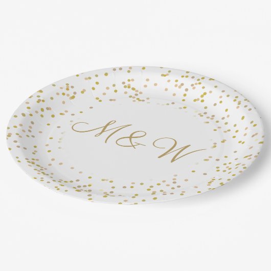 Gouden Monogram Initialen Script Goud Dust Papieren Bordje (Gekanteld)