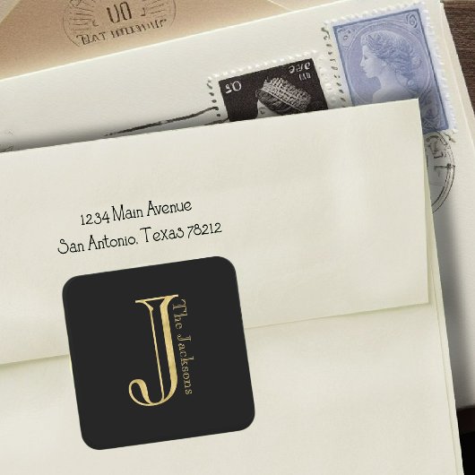 Gouden Monogram J en Naam op Elke Kleur Vierkante Sticker