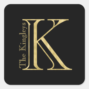 Gouden Monogram K en Naam op Elke Kleur Vierkante Sticker