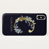 Gouden Monogram Letter C Navy Blauwe Bloem Naam Case-Mate iPhone Case (Achterkant (horizontaal))