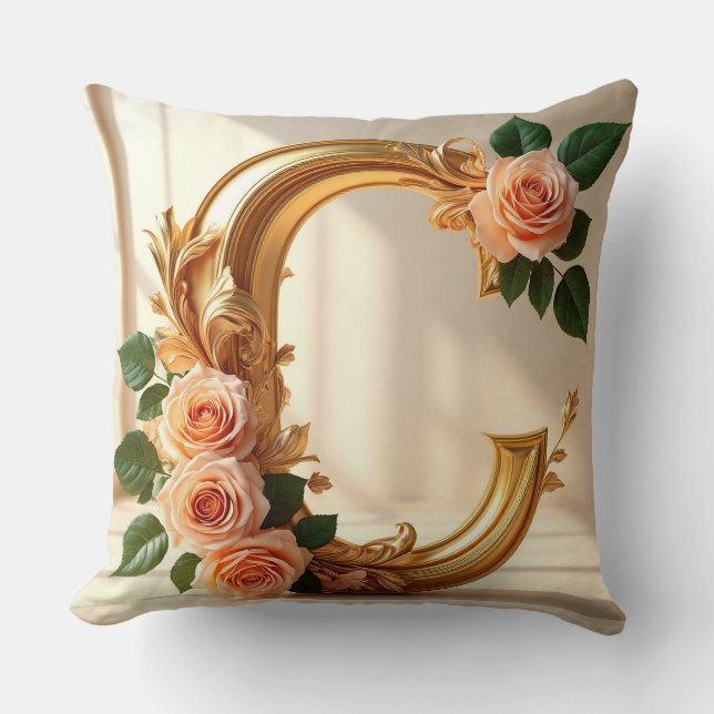 🌼 Gouden Monogram Letter C voor Haar 🌸 Kussen (Voorkant)