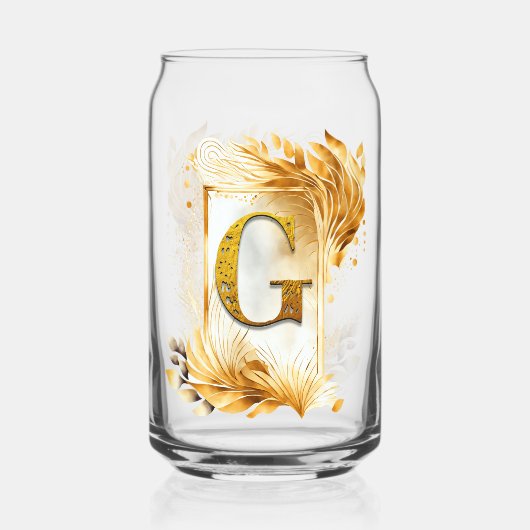 Gouden Monogram Letter G Blikvorm Glas (Voorkant)