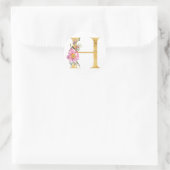 Gouden MONOGRAM letter H met bloemen Ronde Sticker (Tas)