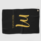 Gouden Monogram Letter Initiaal Elegante Sjabloon Golfhanddoek (Horizontaal)