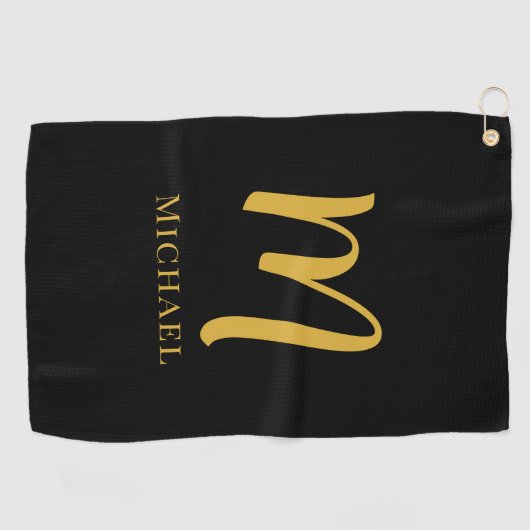 Gouden Monogram Letter Initiaal Elegante Sjabloon Golfhanddoek (Horizontaal)