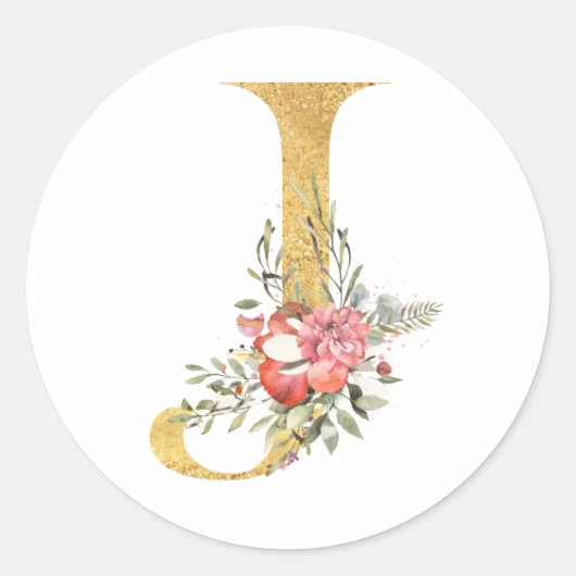 Gouden MONOGRAM letter J met bloemen Ronde Sticker (Voorkant)