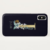 Gouden Monogram Letter J Navy Blauwe Bloem Naam Case-Mate iPhone Case (Achterkant (horizontaal))