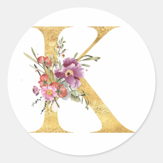 Gouden MONOGRAM letter K met bloemen Ronde Sticker (Voorkant)