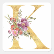 Gouden MONOGRAM letter K met bloemen