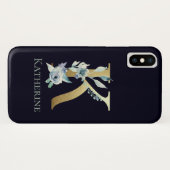 Gouden Monogram Letter K Navy Blauwe Bloem Naam Case-Mate iPhone Case (Achterkant (horizontaal))