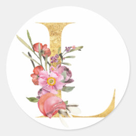 Gouden MONOGRAM letter L met bloemen Ronde Sticker