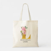 Gouden Monogram Letter L Roze Bloemstuk Gepersonal Tote Bag (Achterkant)