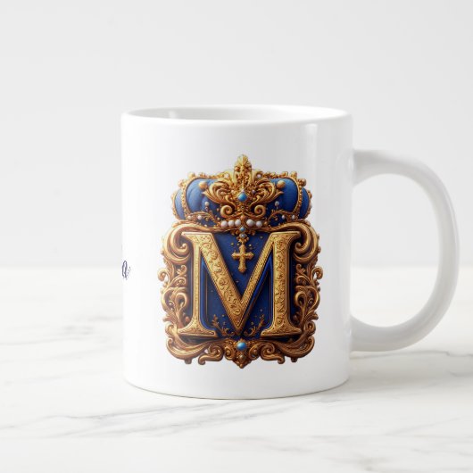 👑 Gouden Monogram Letter M Persoonlijk Grote Koffiekop (Rechts)