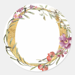Gouden MONOGRAM letter O met bloem Ronde Sticker