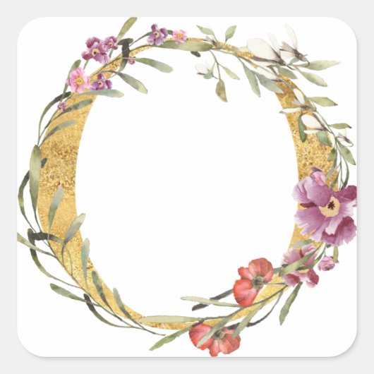 Gouden MONOGRAM letter O met bloem Vierkante Sticker (Voorkant)