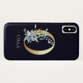 Gouden Monogram Letter O Navy Blauwe Bloem Naam Case-Mate iPhone Case (Achterkant (horizontaal))