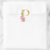 Gouden MONOGRAM letter P met bloem Vierkante Sticker (Tas)