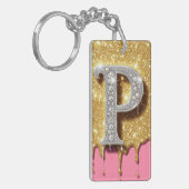 Gouden Monogram Letter P Roze Diamanten Initiaal C Sleutelhanger (Voorkant Links)