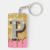 Gouden Monogram Letter P Roze Diamanten Initiaal C Sleutelhanger (achterkant)