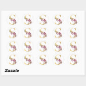 Gouden MONOGRAM letter S met bloem Ronde Sticker (Vel)