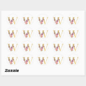 Gouden MONOGRAM letter W met bloem Ronde Sticker (Vel)