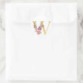 Gouden MONOGRAM letter W met bloem Ronde Sticker (Tas)