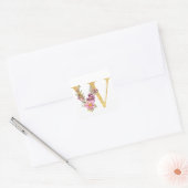 Gouden MONOGRAM letter W met bloem Vierkante Sticker (Envelop)