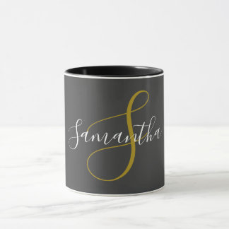 Gouden Monogram Letter & Witte Naam Mok