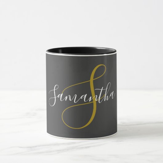 Gouden Monogram Letter & Witte Naam Mok (Midden)