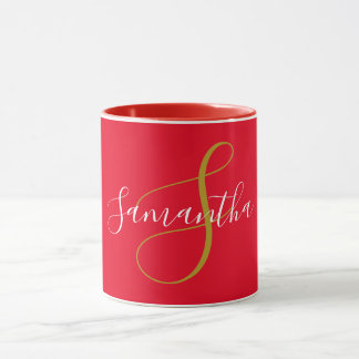 Gouden Monogram Letter & Witte Naam Mok