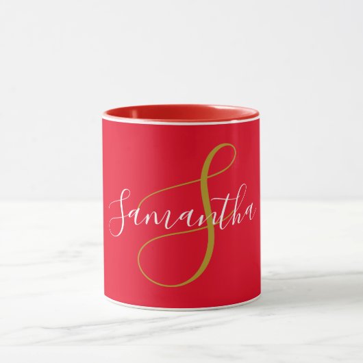 Gouden Monogram Letter & Witte Naam Mok (Midden)