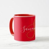 Gouden Monogram Letter & Witte Naam Mok (Voorkant links)