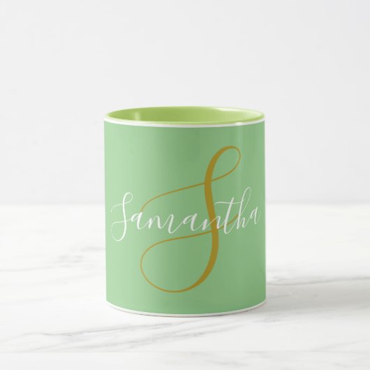 Gouden Monogram Letter & Witte Naam Mok (Midden)