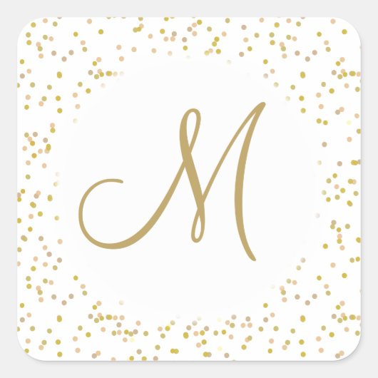 Gouden Monogram Lettertype Goudstof Vierkante Sticker (Voorkant)