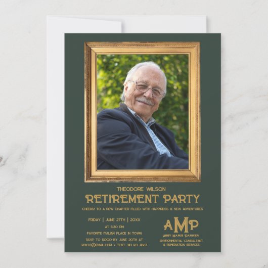 Gouden Monogram Logo  Foto Lijst Afscheid Kaart (Voorkant)