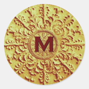 Gouden Monogram M Barok Vintage bruiloft E702 Ronde Sticker
