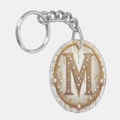 Gouden Monogram M Initiaal Cadeau Voor Haar Sleutelhanger (Voorkant Links)